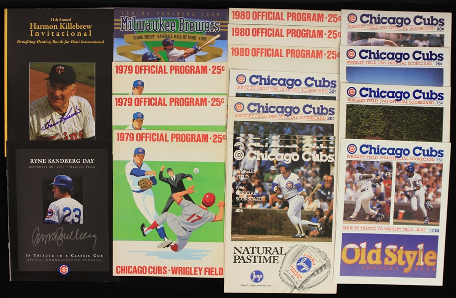 1979-2007 Baseball Publication Collection - Lot of 18 w/ Ryne Sandberg Signed Program, Harmon Killebrew Signed Program, Chicago Cubs Scorecards & More (MEARS LOA) 
