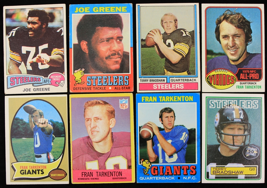 1967-83 Fran Tarkenton Terry Bradshaw Joe Greene Football Trading Cards - Lot of 8