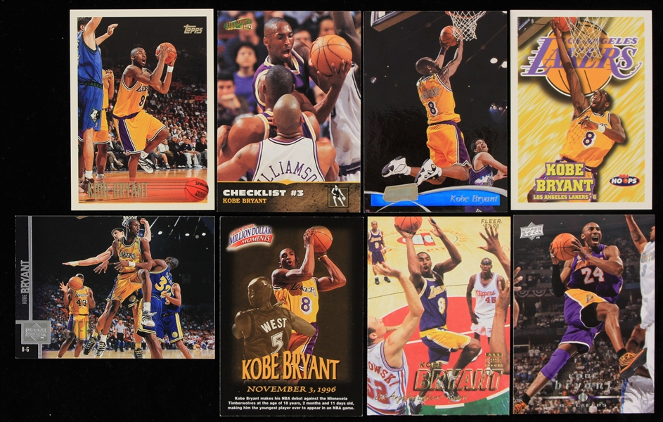 1996-2008 Kobe Bryant Los Angeles Lakers Basketball Trading Cards - Lot of 8 w/ 1996 Topps #138 Rookie & More