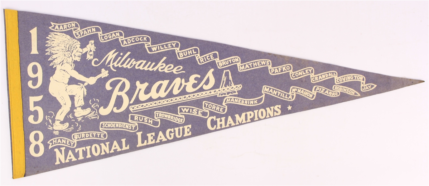1958 Milwaukee Braves National League Champions 29" Full Size Pennant