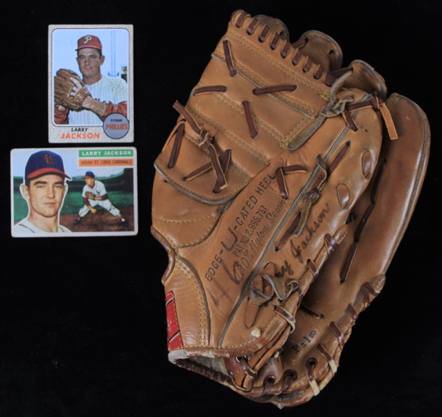1963-68 Larry Jackson Cubs/Phillies Clubhouse Signed Rawlings Fielders Mitt (MEARS LOA)