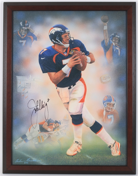 1998 John Elway Denver Broncos Signed "Portrait of a Champion" 21x27 Framed Canvas Print (JSA)