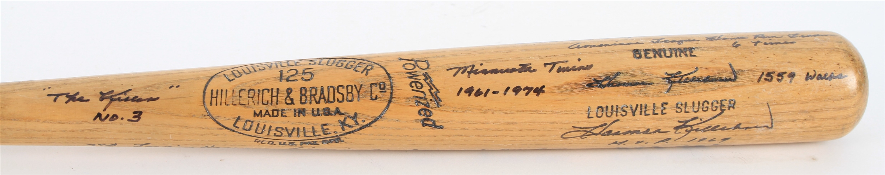 1961-64 Harmon Killebrew Minnesota Twins Signed & Multi Inscribed H&B Louisville Slugger Professional Model Bat (MEARS A7/JSA)