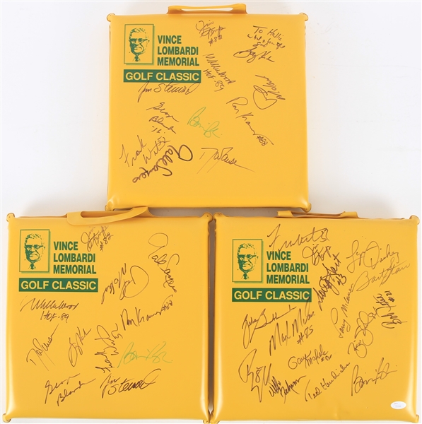 1980 Green Bay Packers Multi Signed Vince Lombardi Golf Classic Seat Cushions - Lot of 3 w/ 37 Total Signatures Including Bart Starr, Gale Sayers, George Blanda & More (JSA)