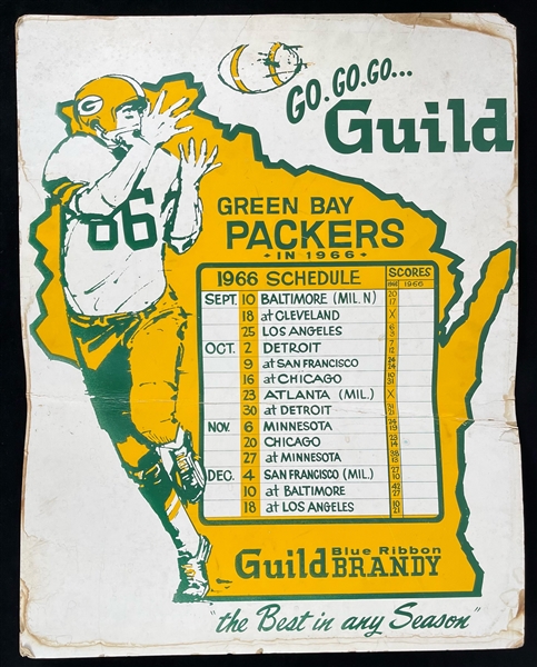 1966 Green Bay Packers 22" x 28" Go Go Go Guild Brandy Schedule Broadside