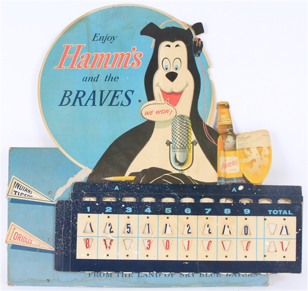 1950s Milwaukee Braves 24" x 25" Enjoy Hamms And The Braves Scoreboard Broadside 