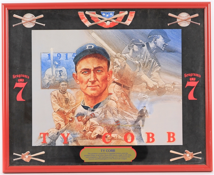1980s Ty Cobb Detroit Tigers 17" x 21" Framed Seagrams 7 Mirror