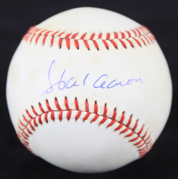 1989-90 Hank Aaron Atlanta Braves Signed ONL White Baseball (JSA)
