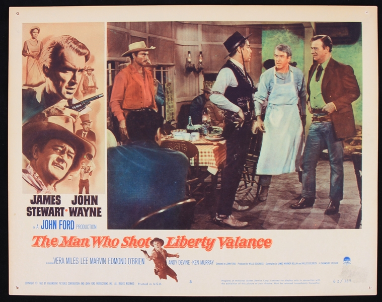 1962 The Man Who Shot Liberty Valance w/ John Wayne & James Stewart 11x14 Lobby Card