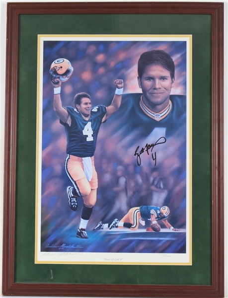 1997 Brett Favre Green Bay Packers Heart of Gold II Signed 26x35 Framed Print (JSA)