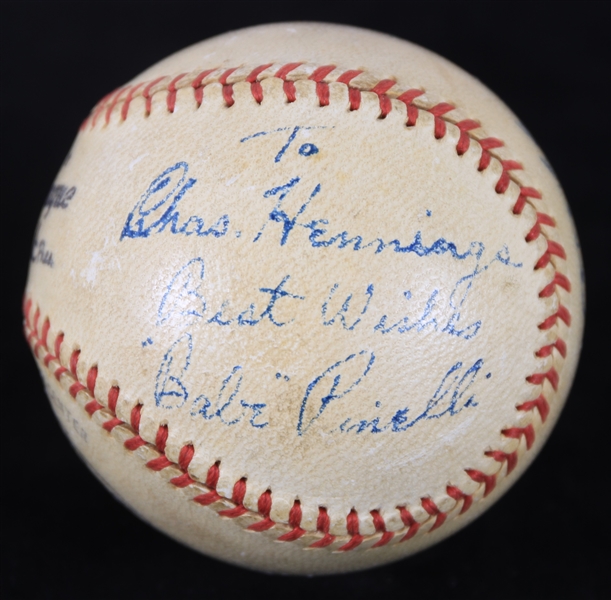 1944-46 Babe Pinelli Lee Ballanfant Dusty Boggess Umpire Signed ONL Frick Game Used Baseball (MEARS LOA/JSA)