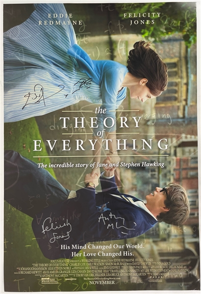 2014 Felicity Jones, Eddie Redmayne, Anthony McCarten The Theory of Everything Signed 27x40 Poster (JSA)