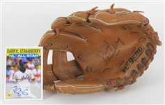 1986 Darryl Strawberry New York Mets Memorabilia - Lot of 2 w/ Player Endorsed Store Model Baseball Mitt & Signed 1986 Topps 35th Anniversary Trading Card (JSA)