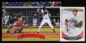 2013 Carlos Correa Houston Astros Autographed 3"x5" Photo and Trading Card (Lot of 2) (JSA)