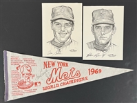 1969 Nolan Ryan & Tom Seaver NY Mets Signed Pennant w/ Sporting News Stark Prints (JSA)