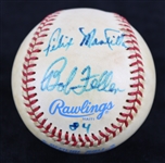 1984 Bob Feller Joe Adcock Felix Mantilla Signed OAL Brown Baseball (JSA)