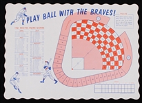 1961 HIGH GRADE Milwaukee Braves Placemat Schedule