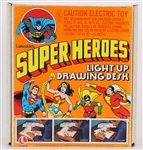 1976 High Grade DC Comics Superheroes MIB Light Up Drawing Desk by Lakeside "Featuring Batman, Superman, Wonder Woman, and Shazam!"