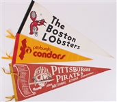 1960s-70s Full Size Pennant Collection - Lot of 3 w/ Pittsburgh Pirates NL Champions, Pittsburgh Condors ABA, and The Boston Lobsters