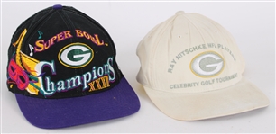 1990s Ray Nitschke Estate Green Bay Packers Caps - Lot of 2 w/ Super Bowl XXXI Champions & Nitschke Golf Tournament