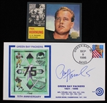 1996-2001 Paul Hornung (d.2020) Green Bay Packers Signed Envelope and Topps Trading Card (JSA) (Lot of 2)