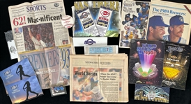 1970-2000s Milwaukee Brewers Memorabilia Collection - Lot of 20 w/ Ticket From First Game In Franchise History, Publications, Bob Uecker Keychain & More