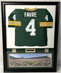 1992-2007 Brett Favre Green Bay Packers Signed Jersey w/ Lambeau Field Photo in 40x53 Frame (Favre Hologram/PSA/DNA) 