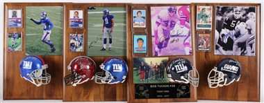 1970-2012 Bob Tucker, Lawrence Tynes & more NY Giants Signed Mini Helmet, Photo 14x20 Plaques (Lot of 4)(JSA)