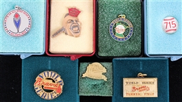 1950s-90s Baseball Pins & Pendants Collection - Lot of 7 from Personal Collection of Hank Aaron (MEARS LOA/Susan Bailey Letter)