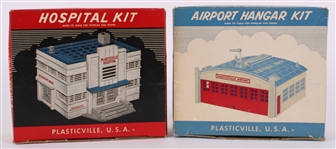 1950s Plasticville USA Model Kits by Bachmann Bros - Lot of 3 w/ Airport Hangar, Hospital & Passenger Station