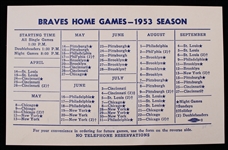 1953 Milwaukee Braves Milwaukee County Stadium Home Game Ticket Order Form