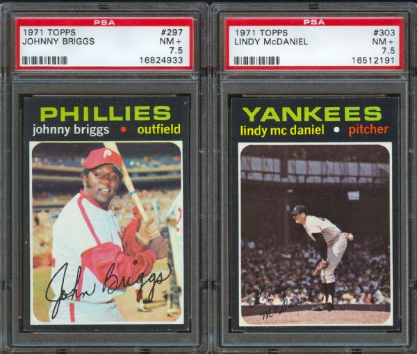 1971 Topps Yankees Lindy McDaniel #303 & Phillies Johnny Briggs #297 PSA NM+ 7.5