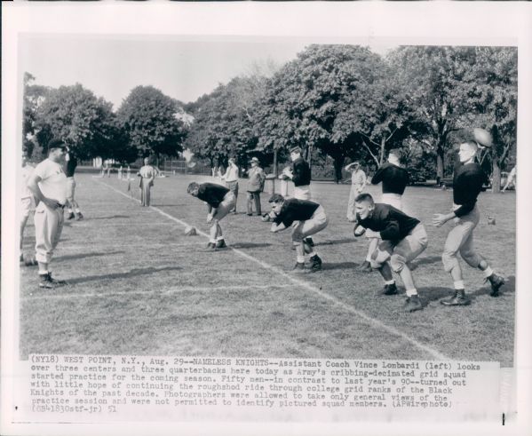 1951 Vince Lombardi West Point Type 1 8" x 10" Photo Green Bay Packers Legendary Coach