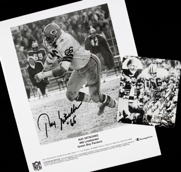 1990s Ray Nitschke Green Bay Packers Signed Photo & Business Card (Signed Twice) 3 Autographs - JSA