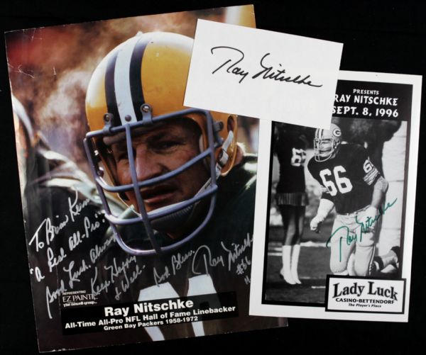 1990s Ray Nitschke Green Bay Packers Signed Photo & Index Card - Lot of 3 - JSA