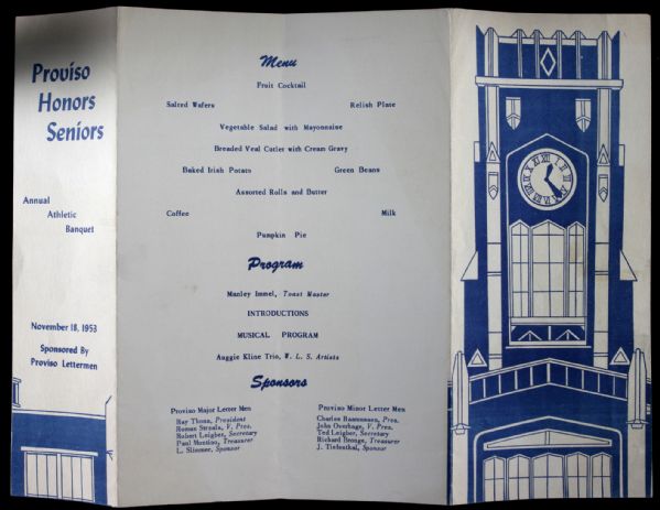 1953 Ray Nitschke Personal Proviso High School Athletic Banquet Program - Family Letter Green Bay Packers Legend