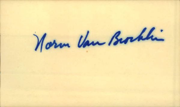 1980s Norm Van Brocklin Los Angeles Rams Signed Index Card Pro Football Hall of Famer