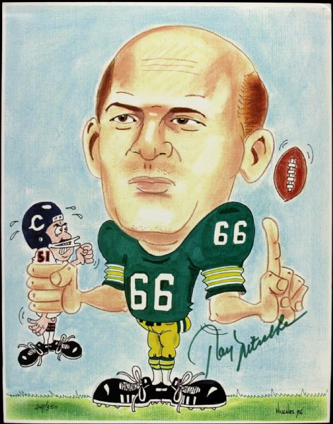 1996 Ray Nitschke Green Bay Packers Holding Dick Butkus Signed 11" x 14" Lithograph - JSA