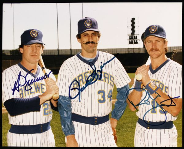 1980s Ted Simmons Rollie Fingers & Robin Yount Milwaukee Brewers Signed 8" x 10" - JSA