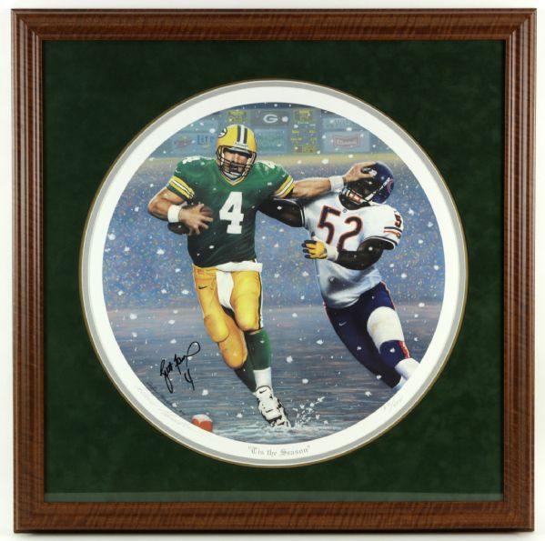 Brett Favre Green Bay Packers Signed Tis The Season Print Display 67/444 - MEARS 