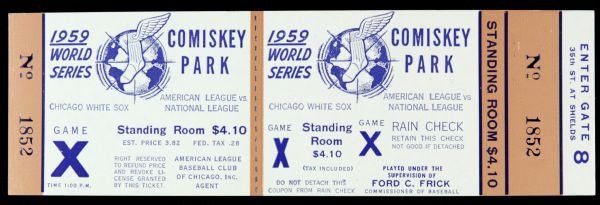 1959 Chicago White Sox World Series Full Standing Room Only Ticket