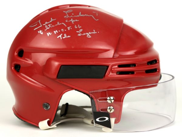 Detroit Red Wings Game Used Helmet Signed by Gordie Howe & Ted Lindsey - Hockeytown Authentics - MEARS