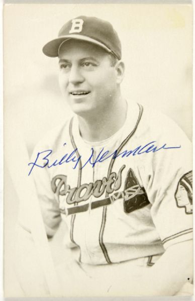 Billy Herman Boston Braves signed Postcard - JSA