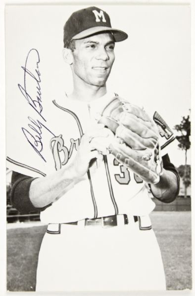 1953-55 Billy Bruton Milwaukee Braves Signed Postcard - JSA 