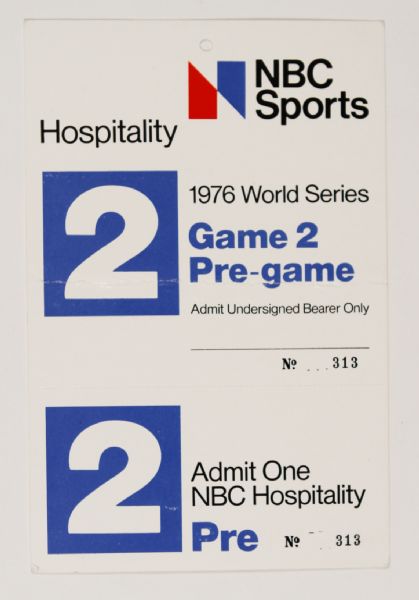 1976 NBC Sports World Series Game 2 Press Pass (New York Yankees vs. Cincinnati Reds)