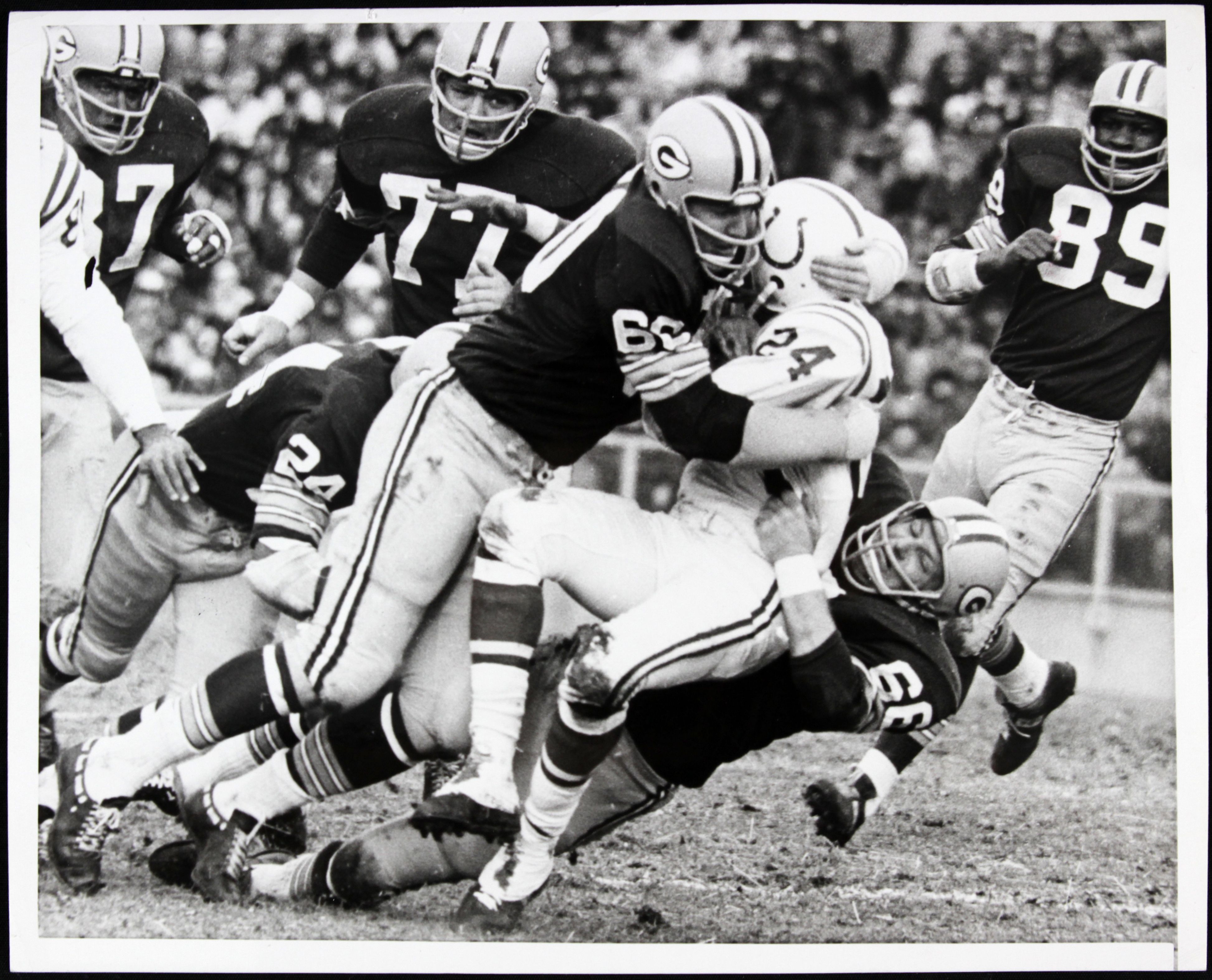 Lot Detail - 1960s Ray Nitschke Green Bay Packers Tackles Fellow Hall of  Famer Lenny Moore Original 8' x 10' Photo