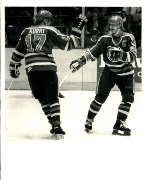 1987 Wayne Gretzky and Jari Kurri Edmonton Oilers "The Sporting News Collection Archives" Original 8" x 10" Photo (Sporting News Collection Hologram/MEARS Photo LOA)