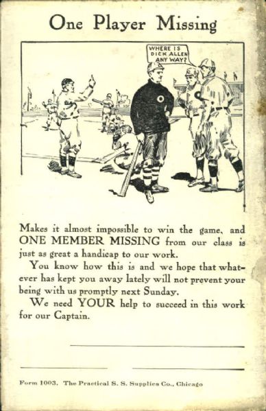 Vintage Baseball Postcard - One Player Missing