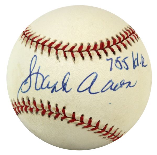 1994-2000 Hank Aaron Milwaukee Braves Single Signed Baseball With 755 Inscription - JSA