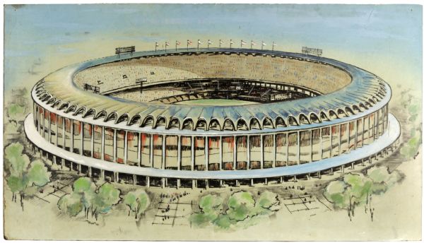 1964-65  Houston Astros Astrodome Original Art  Rendition For NBC Sports Show Measures 55 1/2" x 31" 